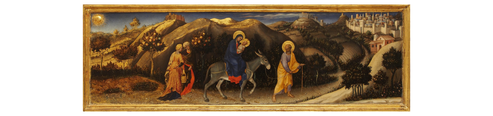 Jesus Mary and Joseph fleeing on a donkey